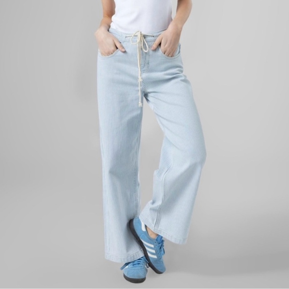 Ceros Sky Blue Striped Women's Wide Leg Jeans